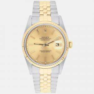 Pre Owned Rolex Datejust 16233 Automatic Champagne 18k Yellow Gold Stainless Steel Men's Wristwatch 36 mm