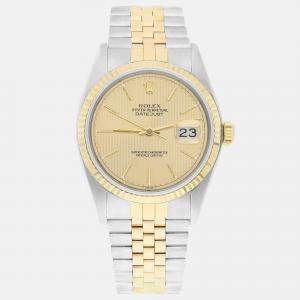 Pre Owned Rolex Datejust 16013 Automatic Champagne 18k Yellow Gold Stainless Steel Men's Wristwatch 36 mm