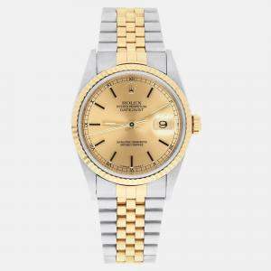 Pre Owned Rolex Datejust 16233 Automatic Champagne 18k Yellow Gold Stainless Steel Men's Wristwatch 36 mm