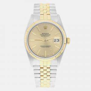 Pre Owned Rolex Datejust 16013 Automatic Champagne 18k Yellow Gold Stainless Steel Men's Wristwatch 36 mm