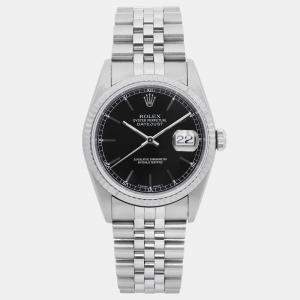 Rolex Datejust 16234 Automatic Black Dial 18K White Gold Stainless Steel Men's Wristwatch 36 mm