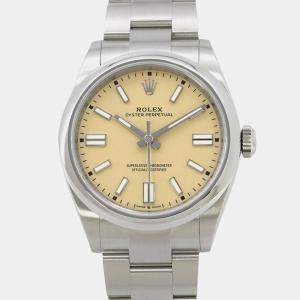 Pre Owned Rolex Oyster Perpetual 134300 Automatic Beige Stainless Steel Men's Wristwatch 41 mm