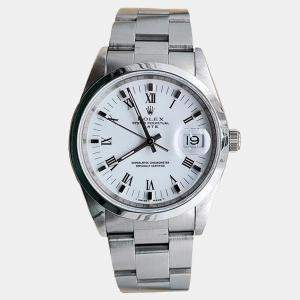 Pre Owned Rolex Oyster Perpetual Date 15200 Automatic White Stainless Steel Men's Wristwatch 34 mm