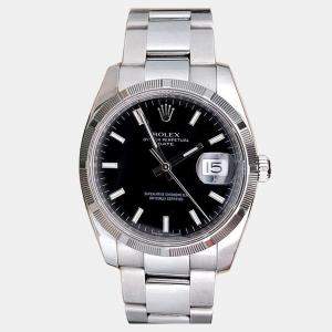 Pre Owned Rolex Oyster Perpetual Date 115210 Automatic Black Stainless Steel Men's Wristwatch 34 mm