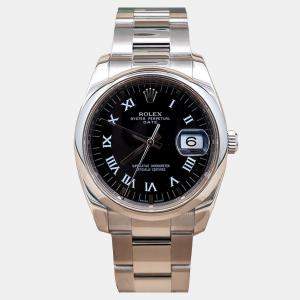 Pre Owned Rolex Oyster Perpetual Date 115200 Automatic Black Stainless Steel Men's Wristwatch 34 mm