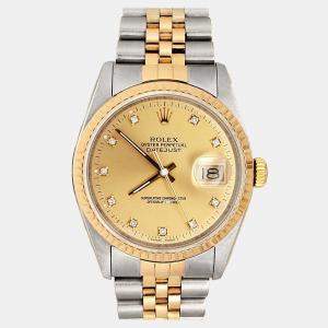 Pre Owned Rolex Datejust 16233 Automatic Champagne 18k Yellow Gold Stainless Steel Men's Wristwatch 36 mm
