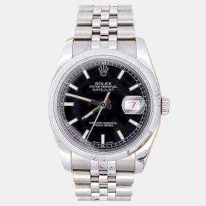 Pre Owned Rolex Datejust 116200 Automatic  Black Stainless Steel Men's Wristwatch  36 mm