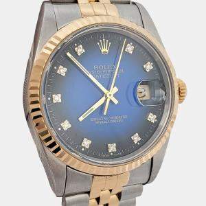 Pre Owned Rolex Datejust 16233 Automatic Blue 18k Yellow Gold Stainless Steel Men's Wristwatch 36 mm