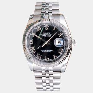Pre Owned Rolex Datejust 116234 Automatic Black 18k White Gold Stainless Steel Men's Wristwatch 36 mm