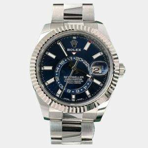 Pre Owned Rolex Sky Dweller 326934 Automatic Blue 18k White Gold Stainless Steel Men’s Wristwatch 42 mm