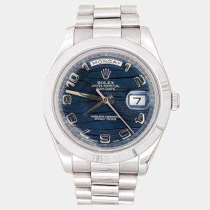 Pre Owned Rolex President Day-Date II 218206 Automatic Ice Blue Platinum Men’s Wristwatch 41 mm