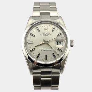 Pre Owned Rolex Date 15000 Automatic Silver Stainless Steel Men's Wristwatch 34 mm
