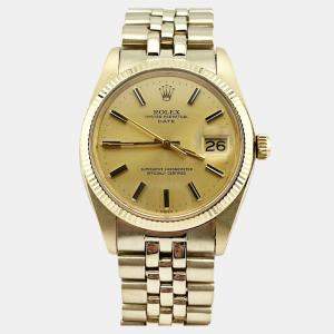 Pre Owned Rolex Date 1503 Automatic Champagne 14K Yellow Gold Men's Wristwatch 34 mm