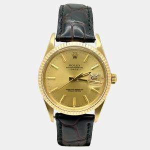 مملوكة مسبقًا Rolex Date 15037 Automatic Champagne 14k Yellow Gold Men's Wristwatch 34 mm