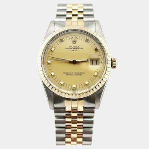 Pre Owned Rolex Date 15053 Automatic Champagne 18k Yellow Gold Stainless Steel Men's Wristwatch 34 mm