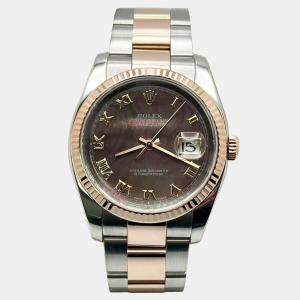 Pre Owned Rolex Datejust 116231 Automatic Tahitian Mother Of Pearl Steel 18k Rose Gold Men's Wristwatch 36 mm