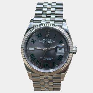 Pre Owned Rolex Datejust 126234 Automatic Wimbledon Stainless Steel 18k White Gold Men's Wristwatch 36 mm