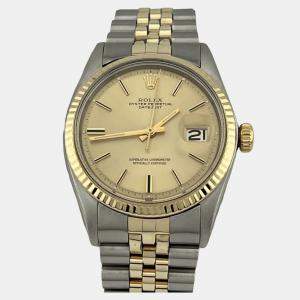 Pre Owned Rolex Datejust 1601 Automatic Champagne 14k Yellow Gold Stainless Steel Men's Wristwatch 36 mm