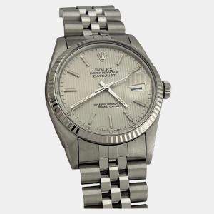 Pre Owned Rolex Datejust 16014 Automatic Silver Tapestry Stainless Steel Men's Wristwatch 36 mm