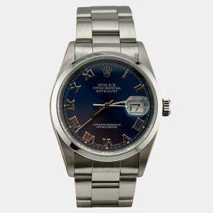 Pre Owned Rolex Datejust 16200 Automatic Blue Stainless Steel Men's Wristwatch 36 mm