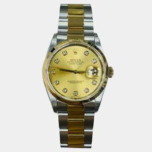 Pre Owned Rolex Datejust 16203 Automatic Champagne Diamond 18k Gold Stainless Steel Men's Wristwatch 36 mm