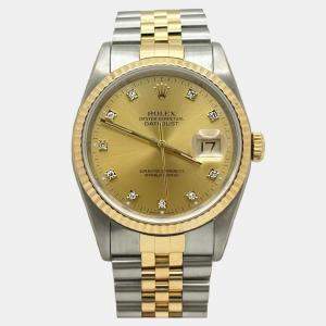 Pre Owned Rolex Datejust 16233 Automatic Champagne Diamond 18k Yellow Gold Stainless Steel Men's Wristwatch 36 mm