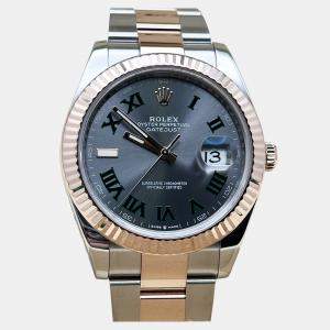 Pre Owned Rolex Datejust 126331 Automatic Slate Wimbledon 18k Rose Gold Stainless Steel Men's Wristwatch 41 mm