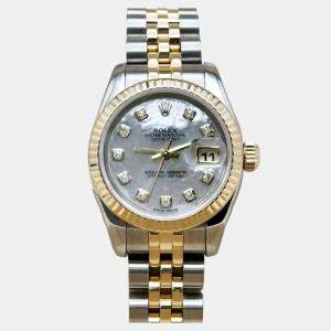 Pre Owned Rolex President Datejust 179173 Automatic Mother Of Pearl Diamond 18k Yellow Gold Stainless Steel Men's Wristwatch 26 mm