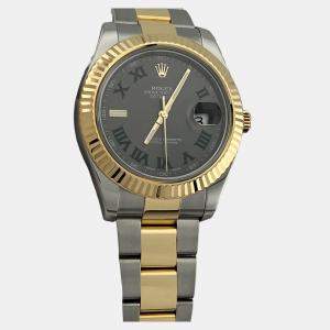 Pre Owned Rolex Datejust II 116333 Automatic Slate Wimbledon 18k Yellow Gold Stainless Steel Men's Wristwatch 41 mm