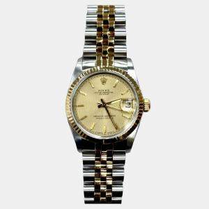 Pre Owned Rolex Datejust 68273 Automatic Champagne Tapestry 18k Yellow Gold Stainless Steel Men's Wristwatch 31 mm