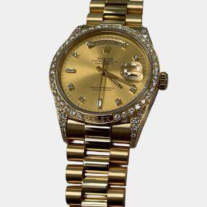 Pre Owned Rolex President Day-Date 18138 Automatic Diamond 18k Yellow Gold Men's Wristwatch 36 mm