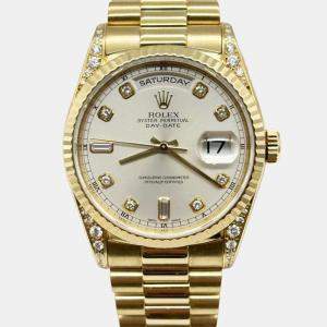 Pre Owned Rolex President Day-Date 18338 Automatic Diamond 18k Yellow Gold Men's Wristwatch 36 mm