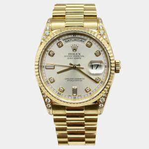 مملوكة مسبقًا Rolex President Day-Date 18338 Automatic Diamond 18k Yellow Gold Men's Wristwatch 36 mm