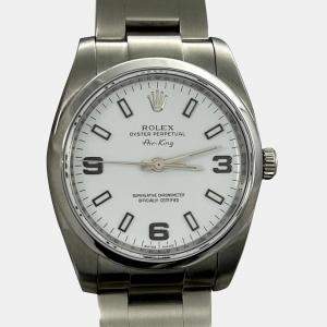 Pre Owned Rolex Air-King 114200 Automatic White Stainless Steel Men's Wristwatch 34 mm