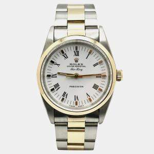 Pre Owned Rolex Air-King 14000 Automatic White 14k Yellow Gold Stainless Steel Men's Wristwatch 34 mm