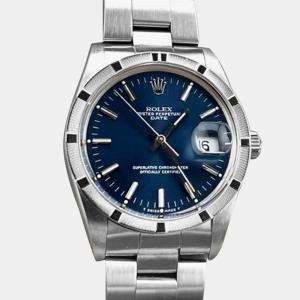 Pre Owned Rolex Date 15010 Automatic Blue Stainless Steel Men's Wristwatch 34 mm
