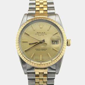 Pre Owned Rolex Date 15053 Automatic Champagne 18K Yellow Gold Stainless Steel Men's Wristwatch 34 mm