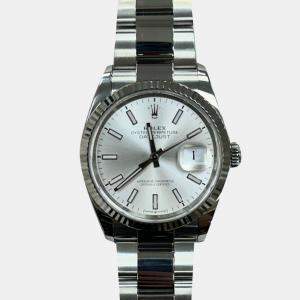 مملوكة مسبقًا Rolex Datejust 126234 Automatic Silver Stainless Steel 18k White Gold Men's Wristwatch 36 mm