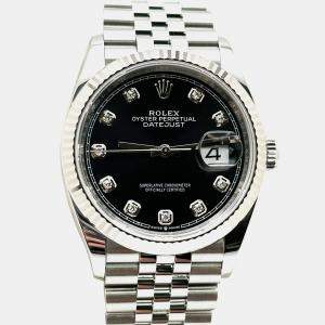 Pre Owned Rolex Datejust 126234 Automatic Black Diamond Stainless Steel Jubilee Men's Wristwatch 36 mm