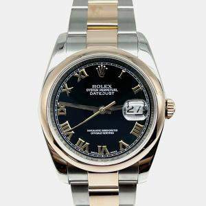 Pre Owned Rolex Datejust 116201 Automatic Black 18k Rose Gold Stainless Steel Men's Wristwatch 36 mm