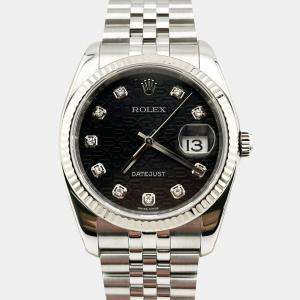 Pre Owned Rolex Datejust 116234 Automatic Black Diamond Stainless Steel Men's Wristwatch 36 mm