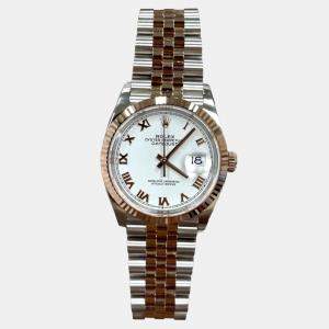 Pre Owned Rolex Datejust 126231 Automatic White 18k Rose Gold Stainless Steel Men's Wristwatch 36 mm