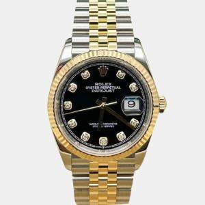 Pre Owned Rolex Datejust 126233 Automatic Black Diamond 18K Yellow Gold Stainless Steel Men's Wristwatch 36 mm