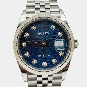 Pre Owned Rolex Datejust 126234 Automatic Blue Diamond 18K White Gold Stainless Steel Men's Wristwatch 36 mm