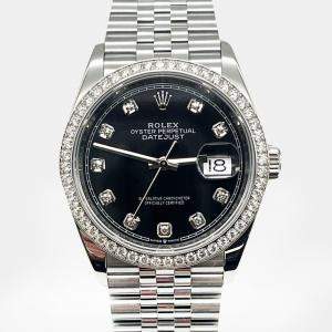 Pre Owned Rolex Datejust 126284RBR Automatic Black Diamond Stainless Steel Men's Wristwatch 36 mm
