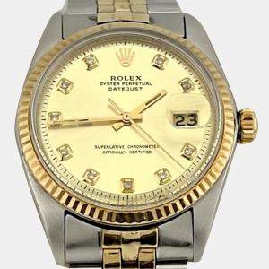 Pre Owned Rolex Datejust 1601 Automatic Champagne Diamond 14k Yellow Gold Stainless Steel Men's Wristwatch 36 mm