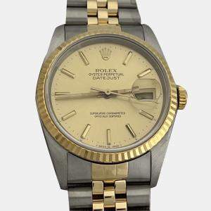 Pre Owned Rolex Datejust 16233 Automatic Champagne 18K Yellow Gold Stainless Steel Men's Wristwatch 36 mm