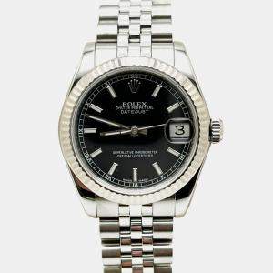 Pre Owned Rolex Datejust 178274 Automatic Black Stainless Steel 18K White Gold Men's Wristwatch 31 mm