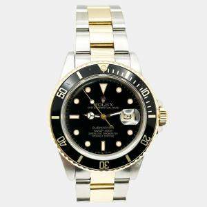 Pre Owned Rolex Submariner 16803 Automatic Black 18K Yellow Gold Stainless Steel Men's Wristwatch 40 mm