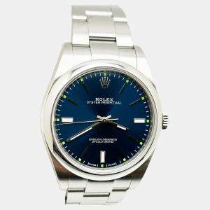 Pre Owned Rolex Oyster Perpetual 114300 Automatic Blue Stainless Steel Men's Wristwatch 39mm